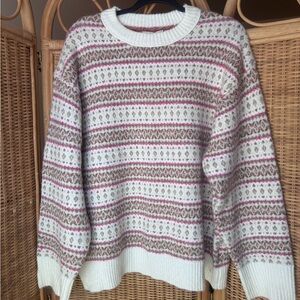American Eagle Outfitters Striped Sweater - Cream and Pink